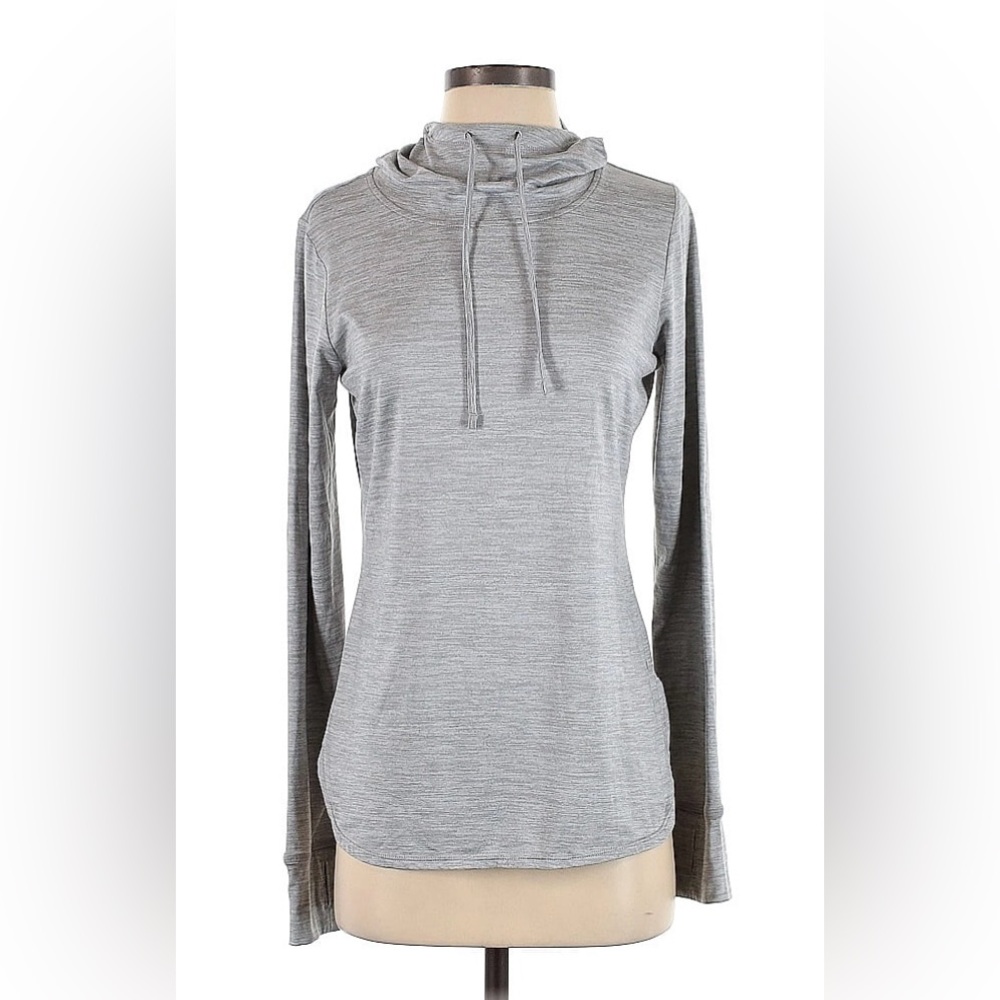 Women’s Heather Gray Hooded Long-Sleeve Yoga Top, Size XXL